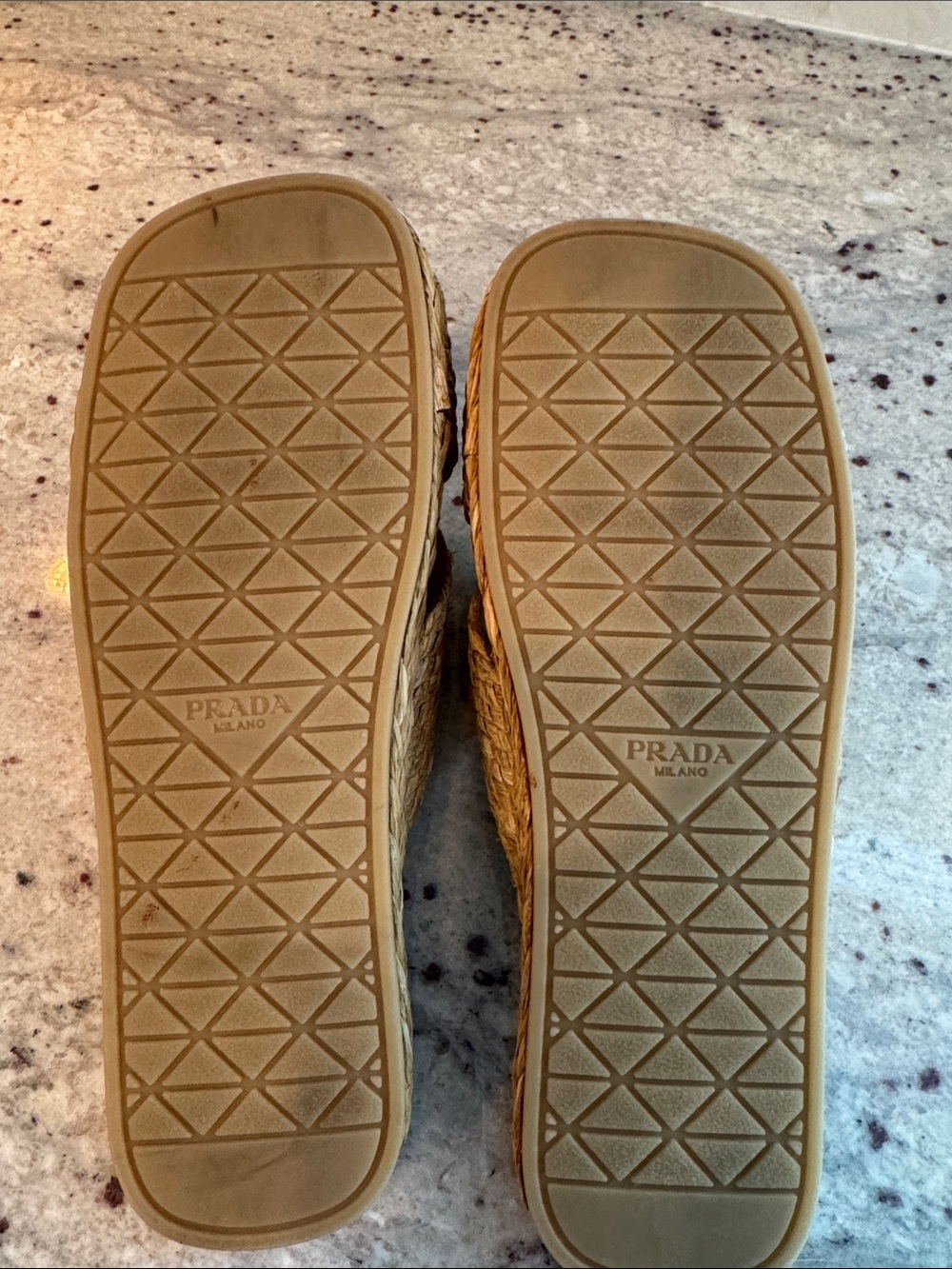 Prada Natural Raffia Crisscross Slide Sandals with Gold Logo - Picture 5 of 9
